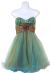 Strapless Flowered Waistline Sequin Party Dress in Turquoise/Brown